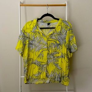 Graphic floral print me one yellow button down